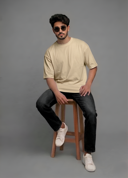 Premium Beige Oversized Cotton Streetwear T-Shirt