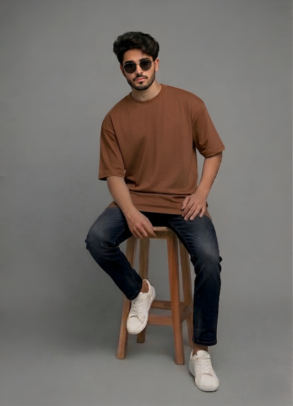 Premium Oversized Brown Heavyweight Drop Shoulder Cotton Tee