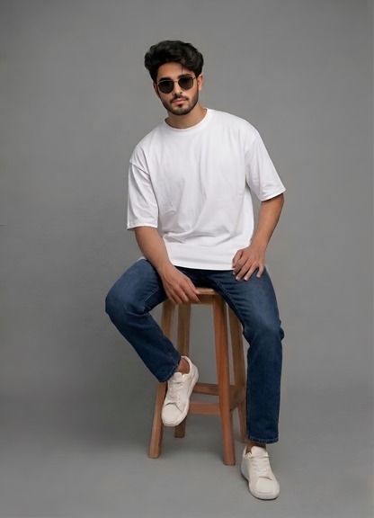 Premium Oversized White Heavyweight Drop Shoulder Cotton Tee