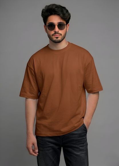Premium Oversized Brown Heavyweight Drop Shoulder Cotton Tee