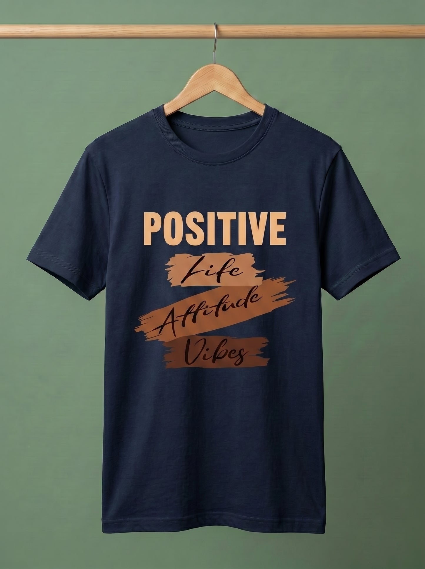 Evenway Men's Navy Blue Positive Life Attitude Vibes Graphic Printed Cotton Round Neck T-Shirt