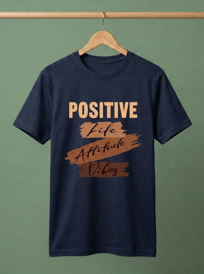 Evenway Men's Navy Blue Positive Life Attitude Vibes Graphic Printed Cotton Round Neck T-Shirt