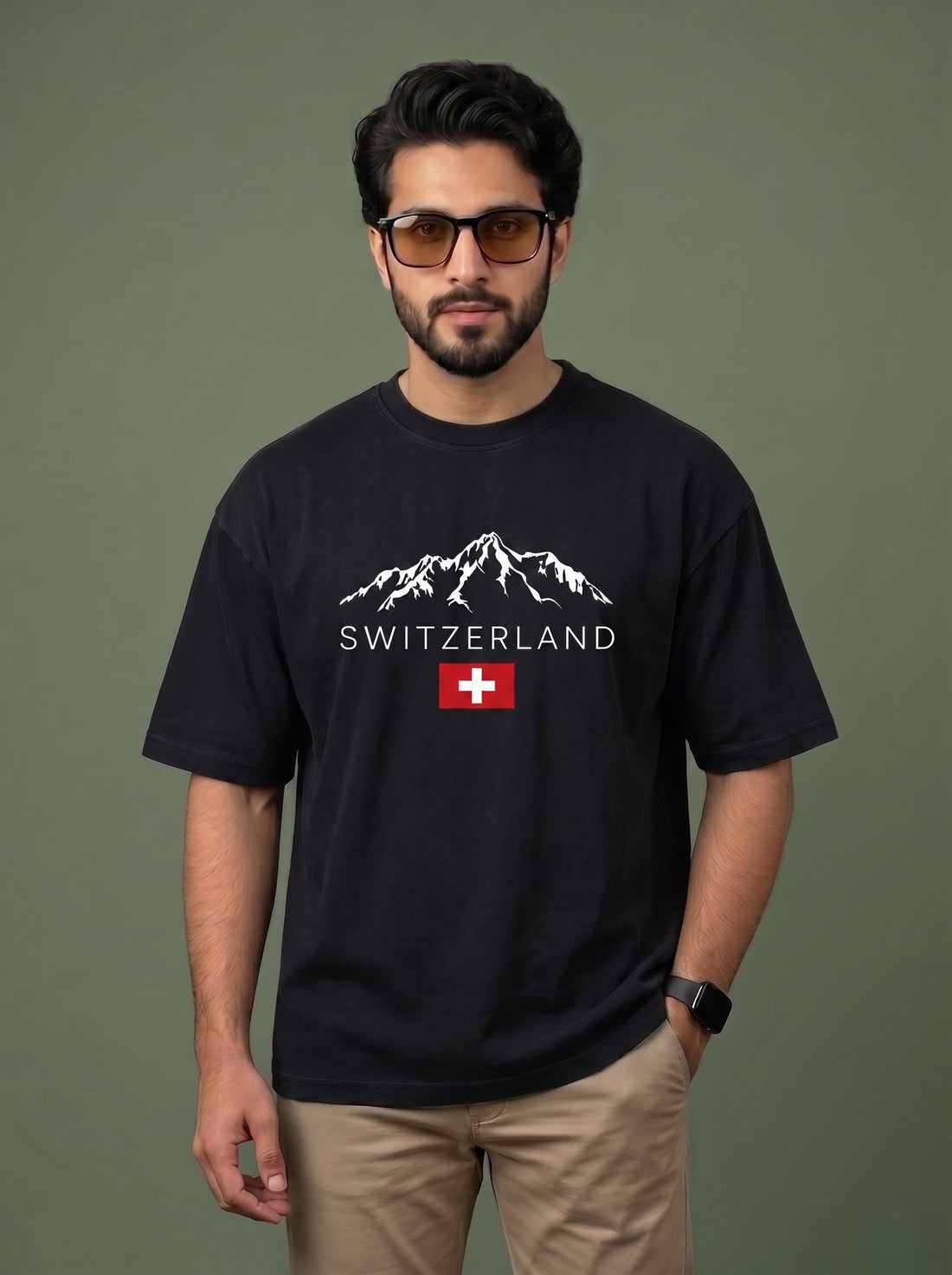 Switzerland Map Oversized Black T-Shirt | Streetwear
