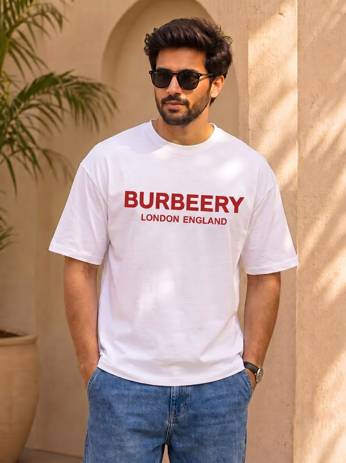 White Oversized London England Graphic Tee for Men