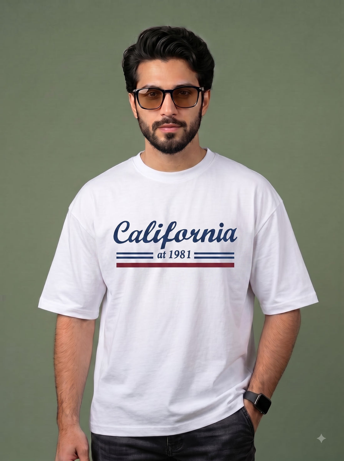 Men's White California 1981 Printed Oversized T-Shirt