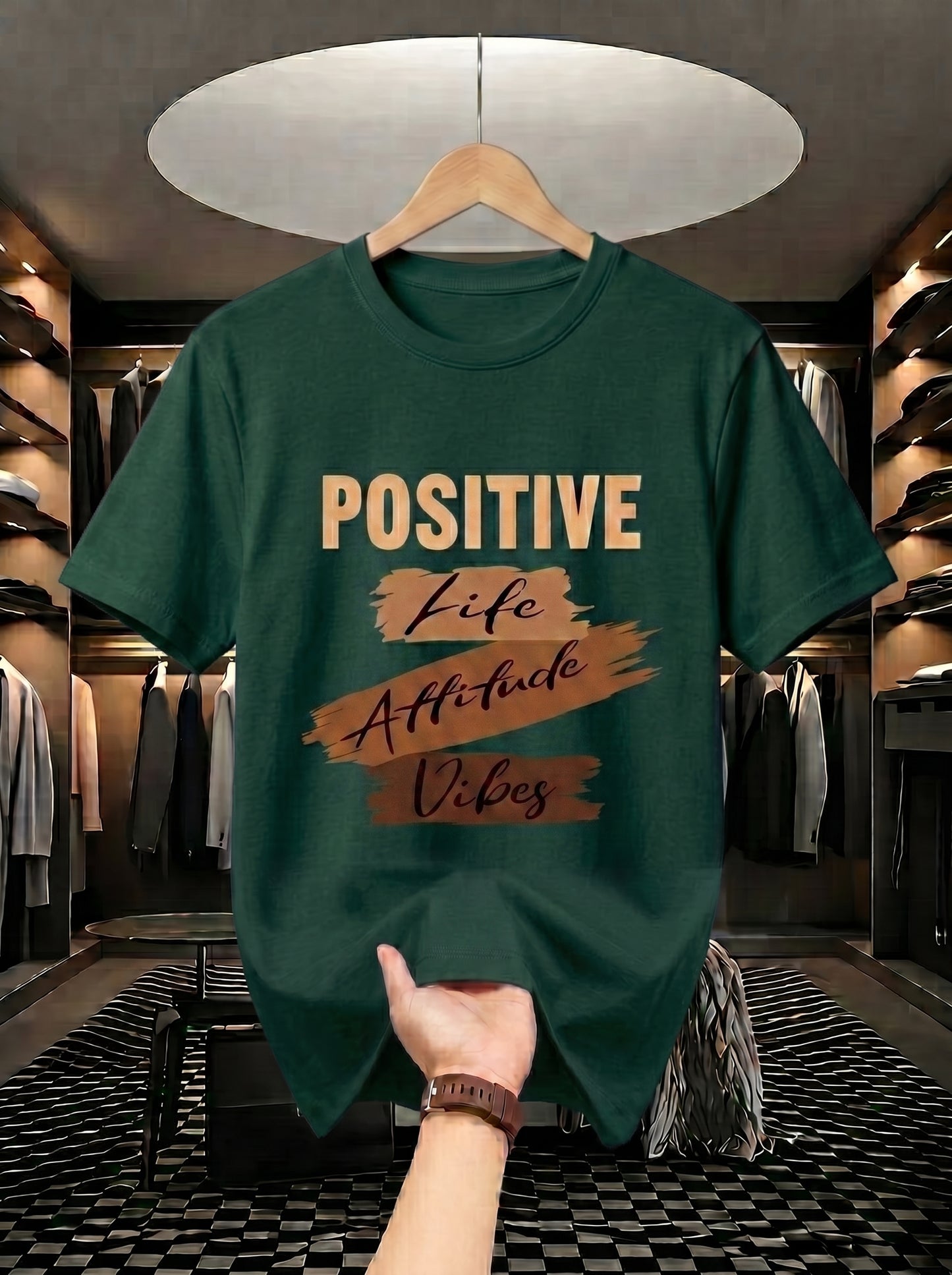 Evenway Men's Navy Blue Positive Life Attitude Vibes Graphic Printed Cotton Round Neck T-Shirt