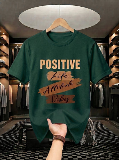 Evenway Men's Navy Blue Positive Life Attitude Vibes Graphic Printed Cotton Round Neck T-Shirt