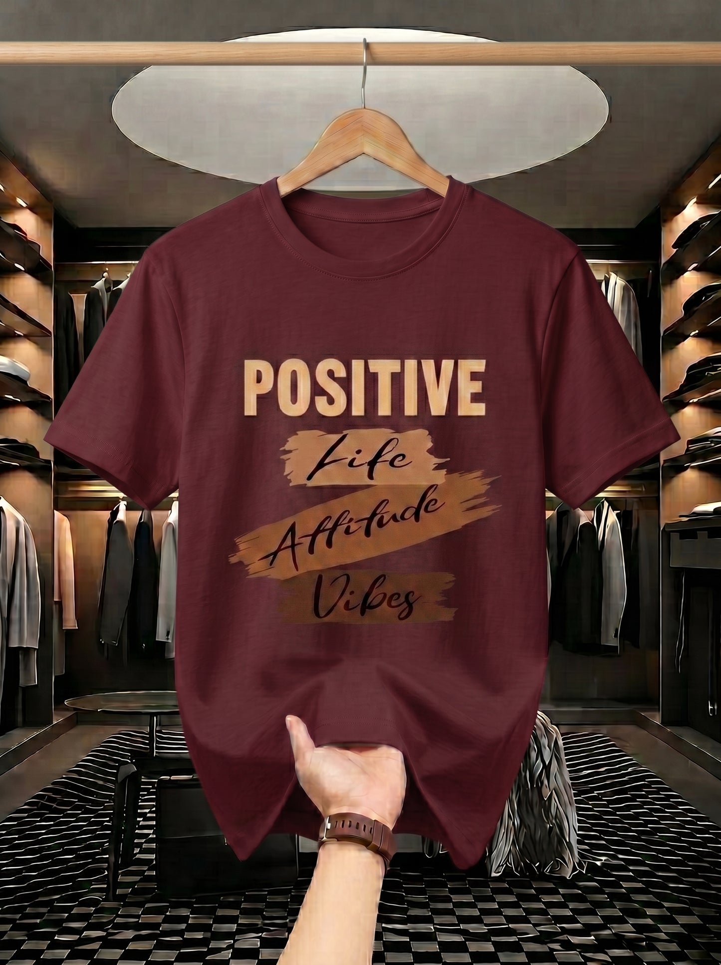 Evenway Men's Navy Blue Positive Life Attitude Vibes Graphic Printed Cotton Round Neck T-Shirt