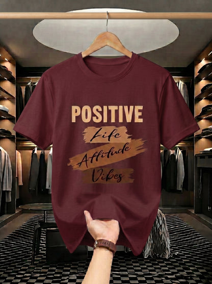 Evenway Men's Navy Blue Positive Life Attitude Vibes Graphic Printed Cotton Round Neck T-Shirt
