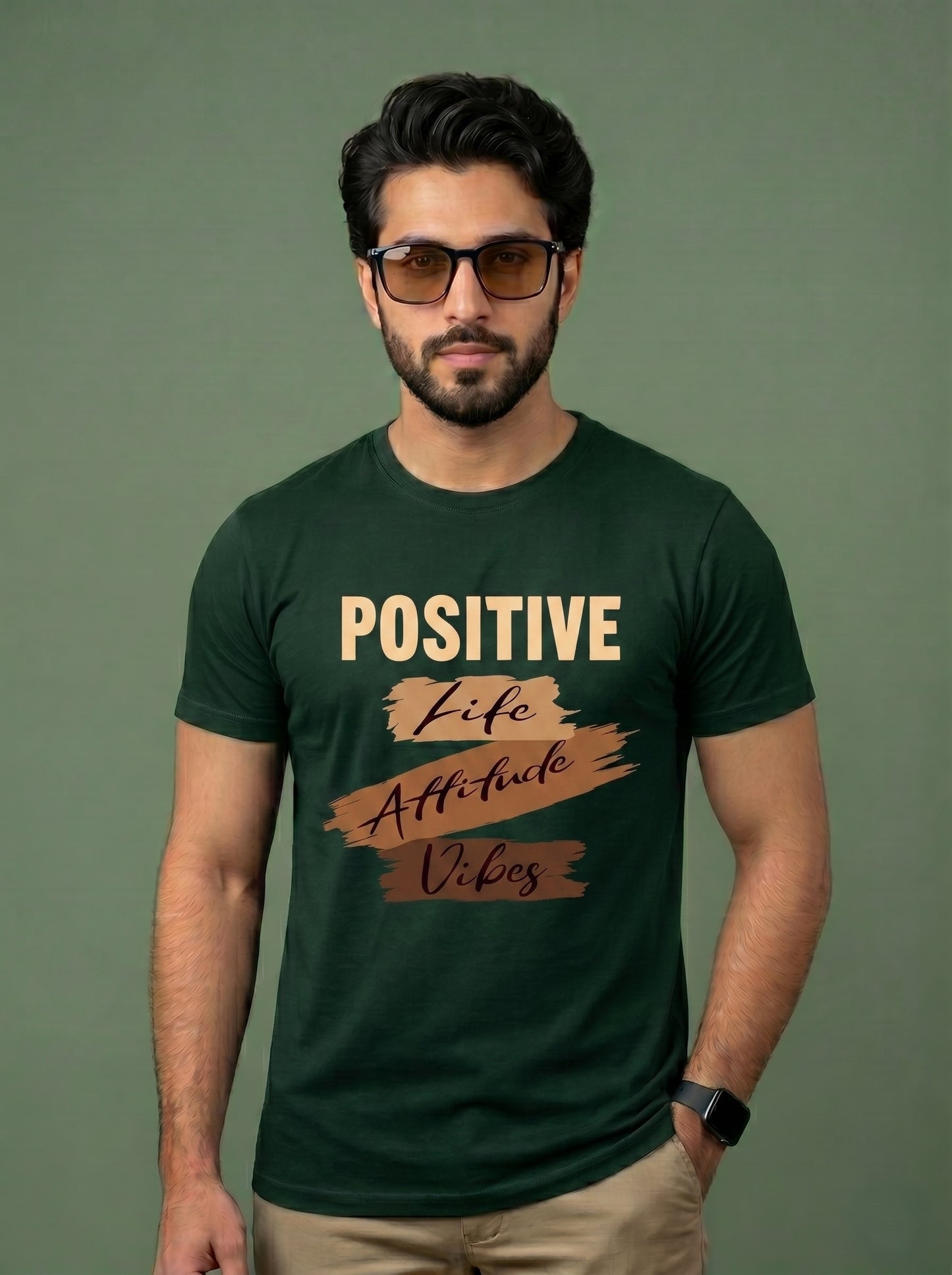 Evenway Men's Navy Blue Positive Life Attitude Vibes Graphic Printed Cotton Round Neck T-Shirt