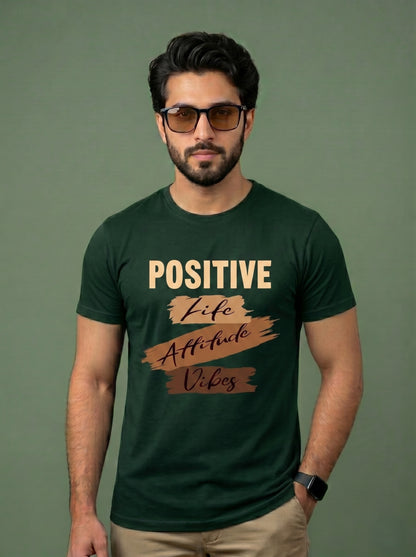 Evenway Men's Navy Blue Positive Life Attitude Vibes Graphic Printed Cotton Round Neck T-Shirt