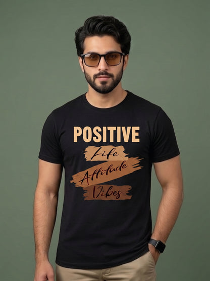 Evenway Men's Navy Blue Positive Life Attitude Vibes Graphic Printed Cotton Round Neck T-Shirt