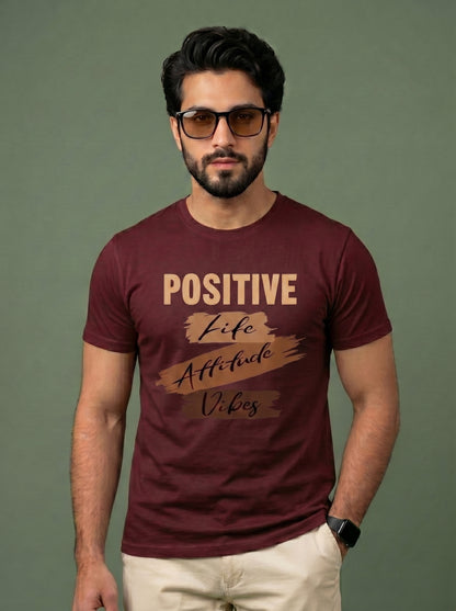 Evenway Men's Navy Blue Positive Life Attitude Vibes Graphic Printed Cotton Round Neck T-Shirt