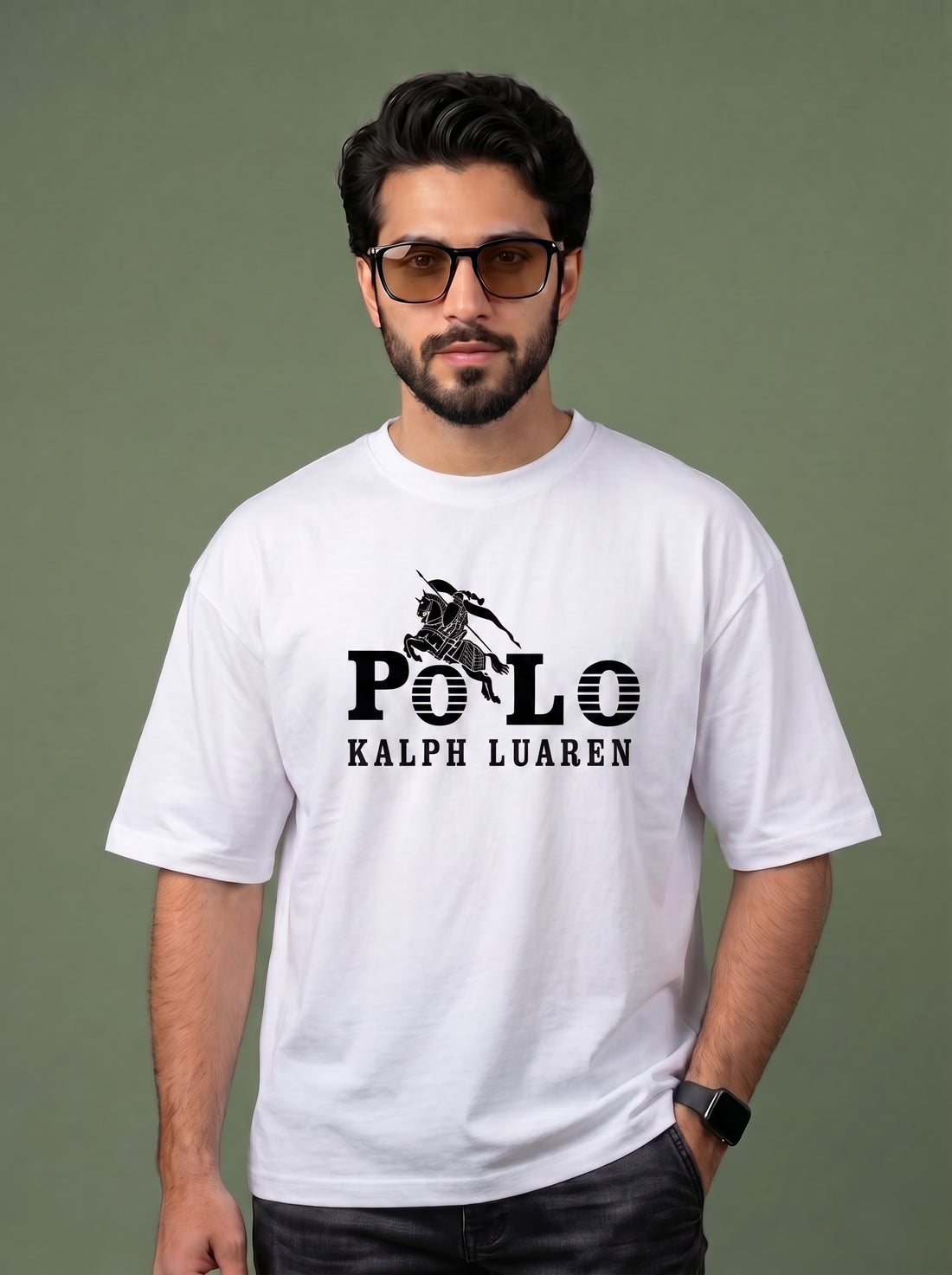 Men's White Polo Graphic Print Oversized T-Shirt