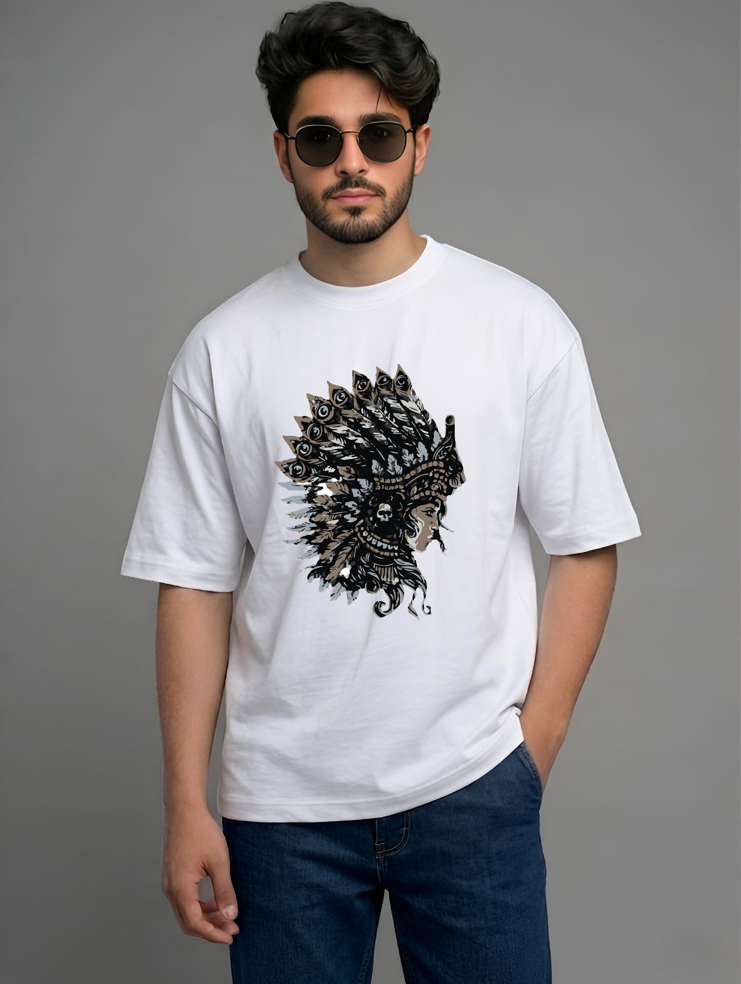 Evenway Tribal Feather Headdress Graphic Native Inspired Tee
