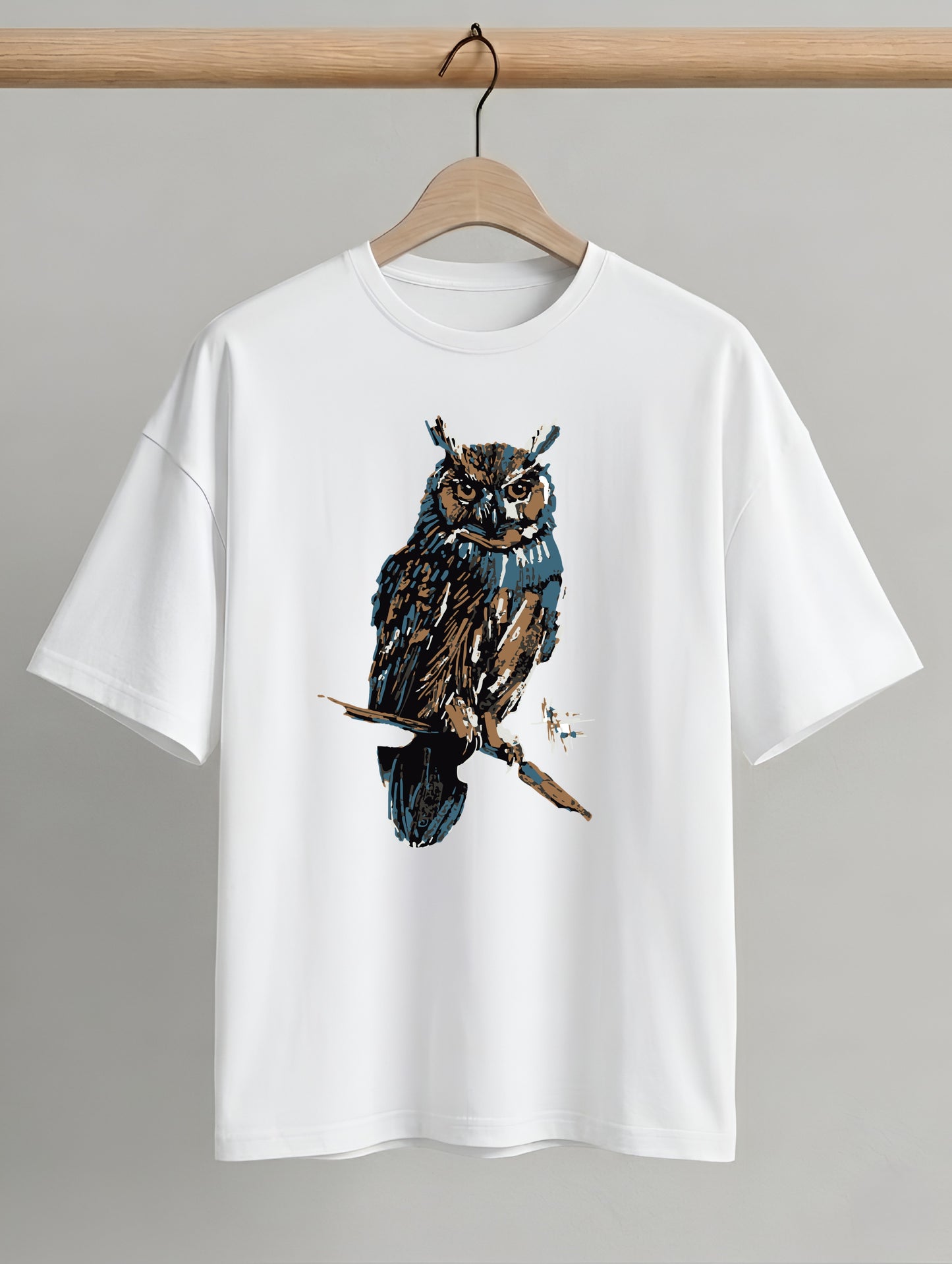 Evenway Premium Artistic Owl Graphic Oversized Cotton Tee