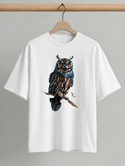 Evenway Premium Artistic Owl Graphic Oversized Cotton Tee