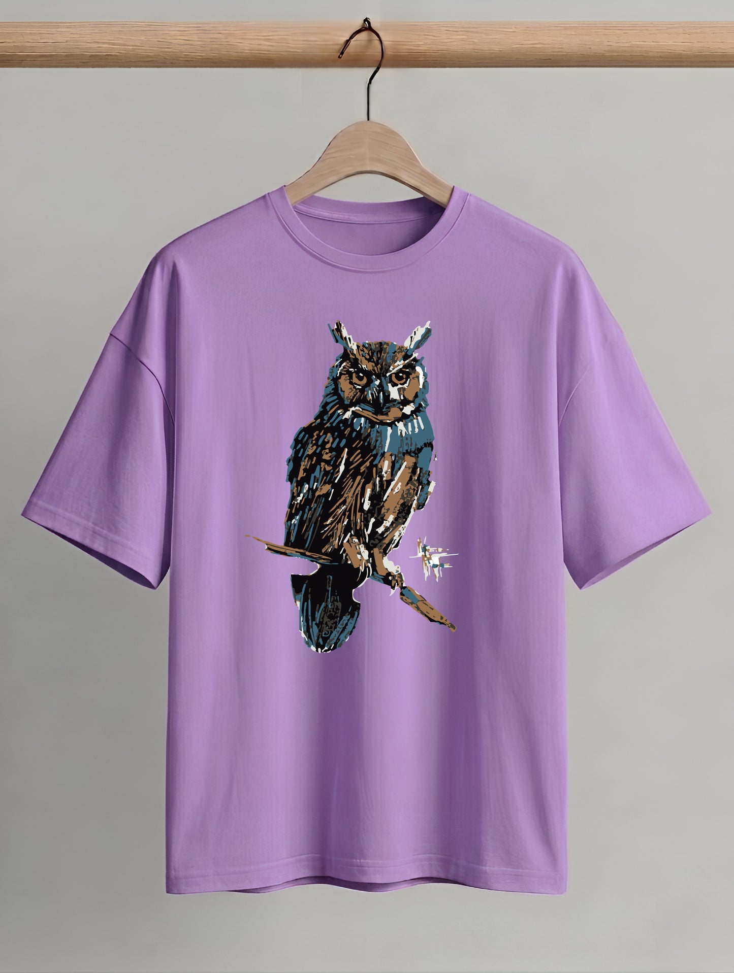 Evenway Premium Artistic Owl Graphic Oversized Cotton Tee