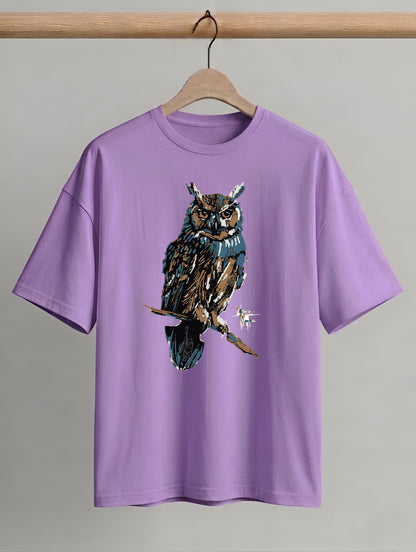 Evenway Premium Artistic Owl Graphic Oversized Cotton Tee