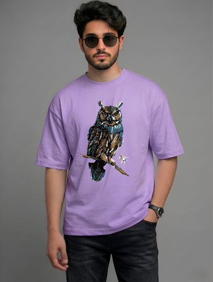 Evenway Premium Artistic Owl Graphic Oversized Cotton Tee
