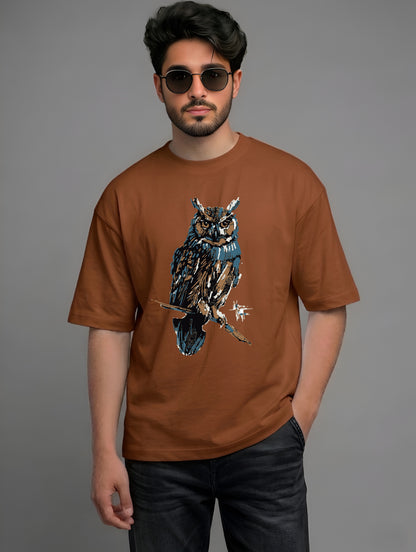 Evenway Premium Artistic Owl Graphic Oversized Cotton Tee
