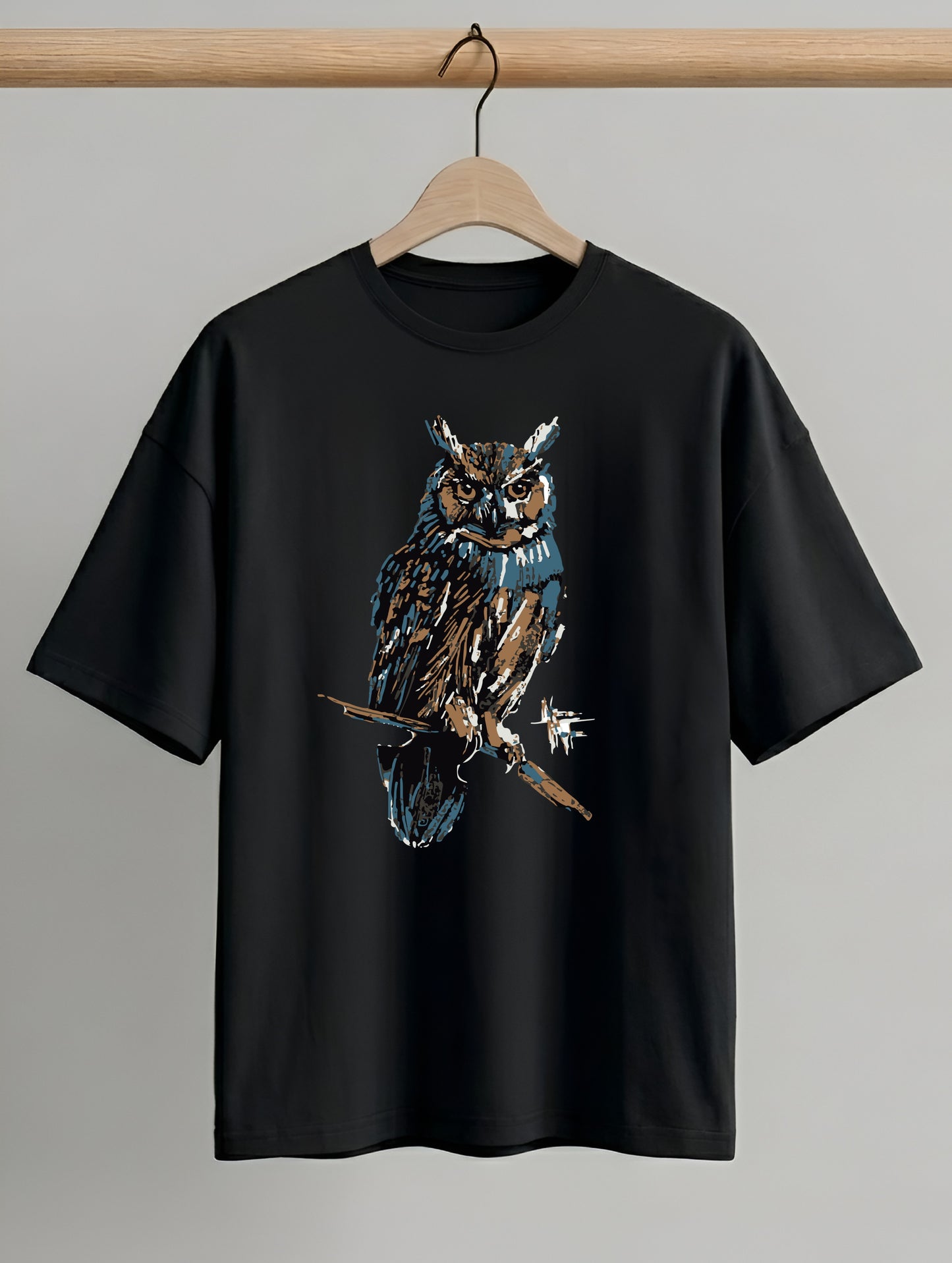 Evenway Premium Artistic Owl Graphic Oversized Cotton Tee