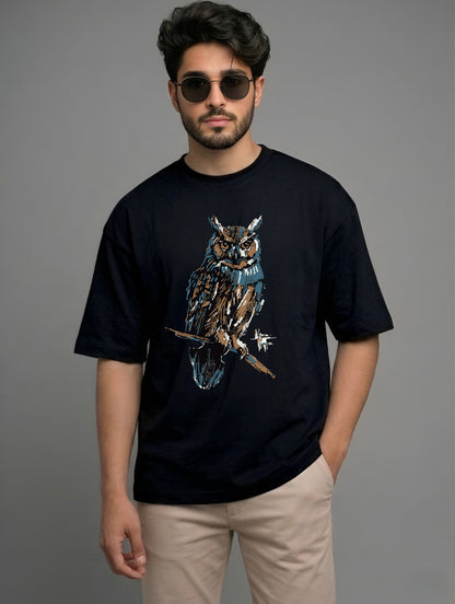 Evenway Premium Artistic Owl Graphic Oversized Cotton Tee