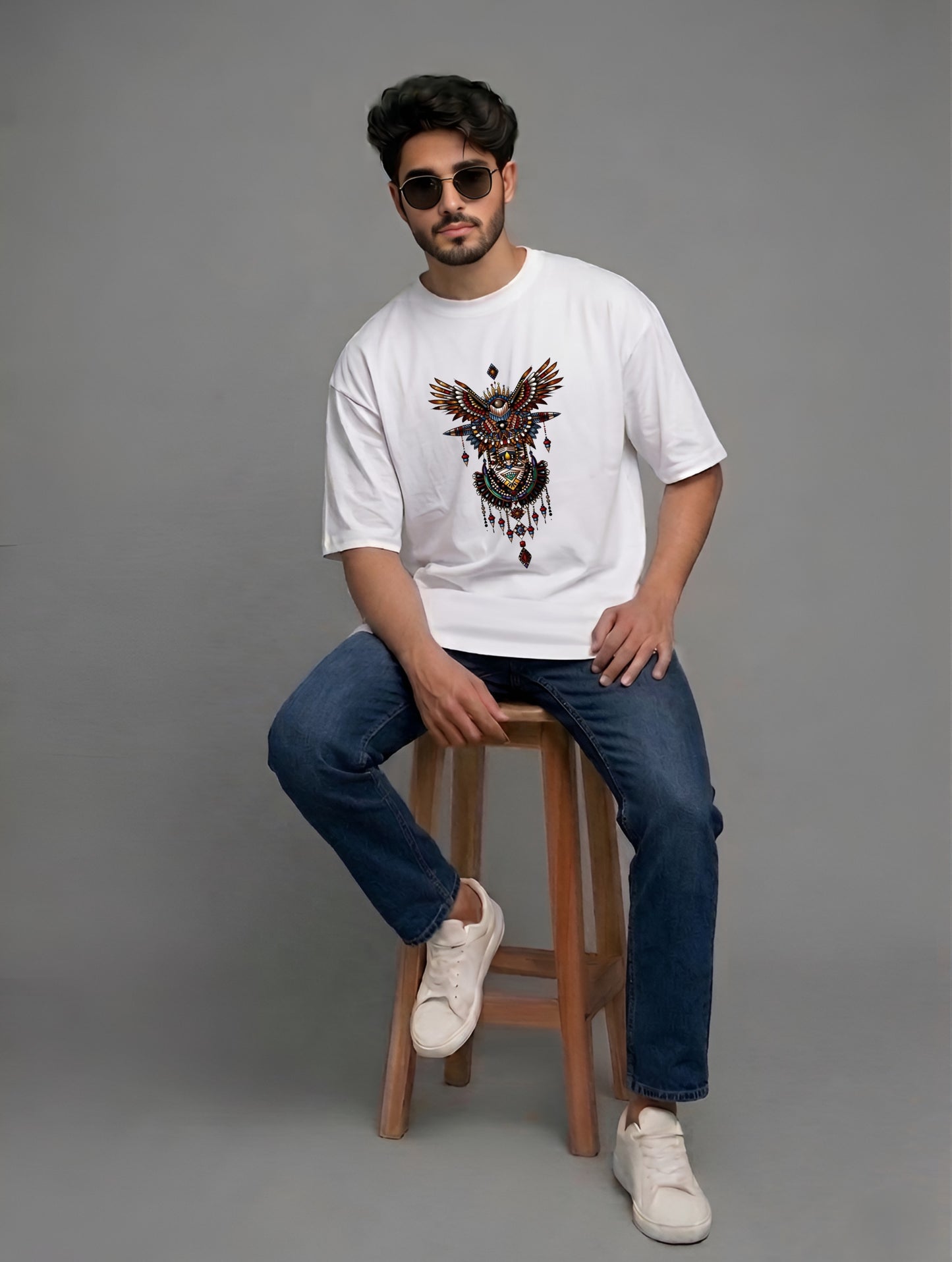 Evenway Tribal Phoenix Oversized Premium Totem Graphic Tee