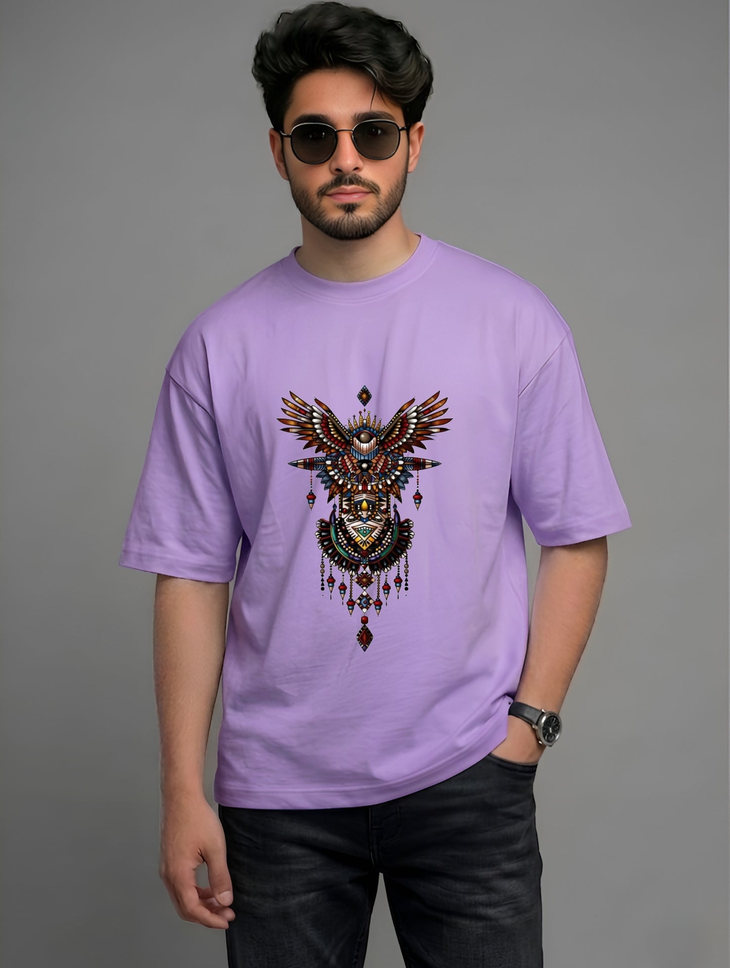 Evenway Tribal Phoenix Oversized Premium Totem Graphic Tee