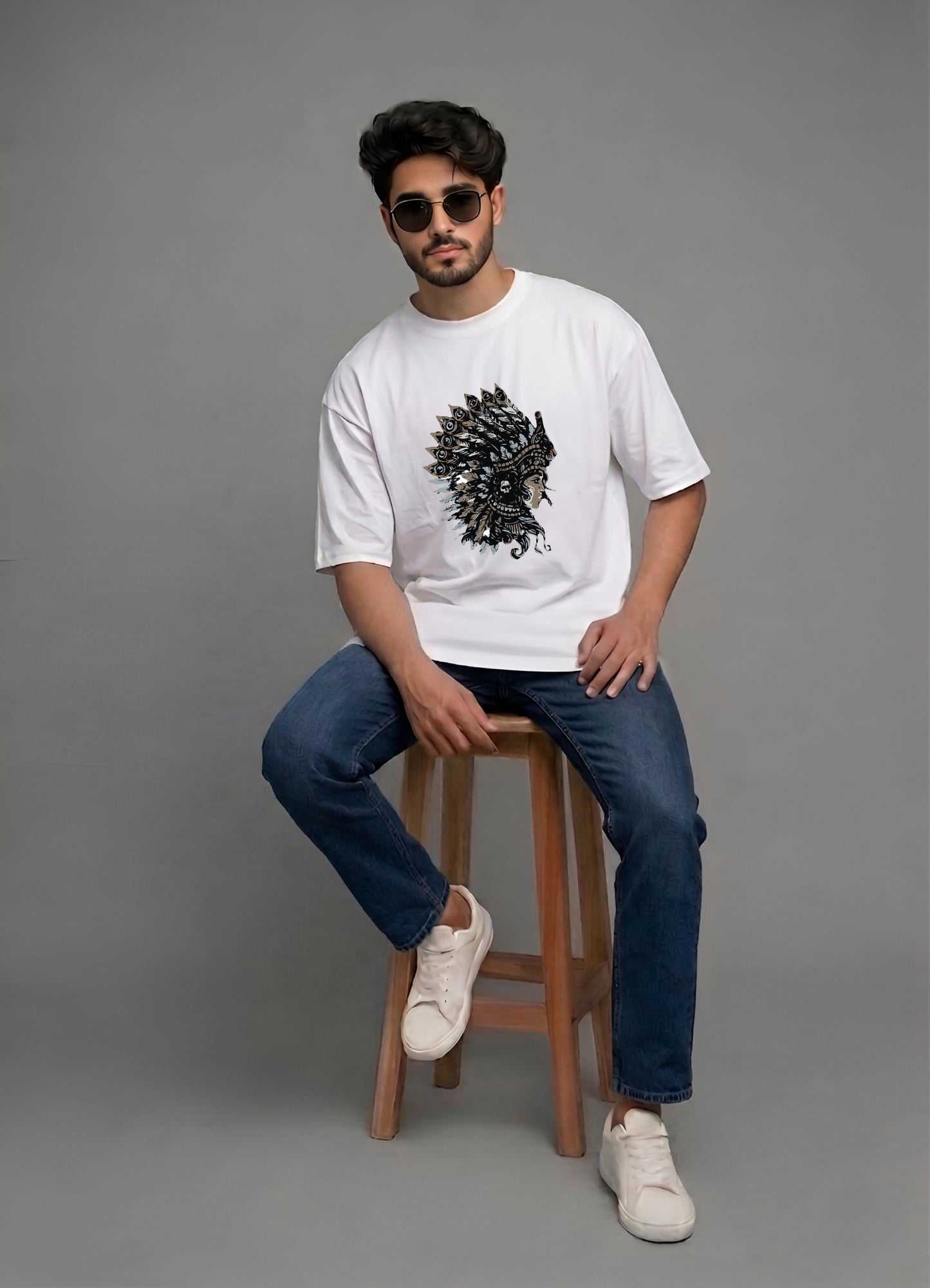 Evenway Tribal Feather Headdress Graphic Native Inspired Tee