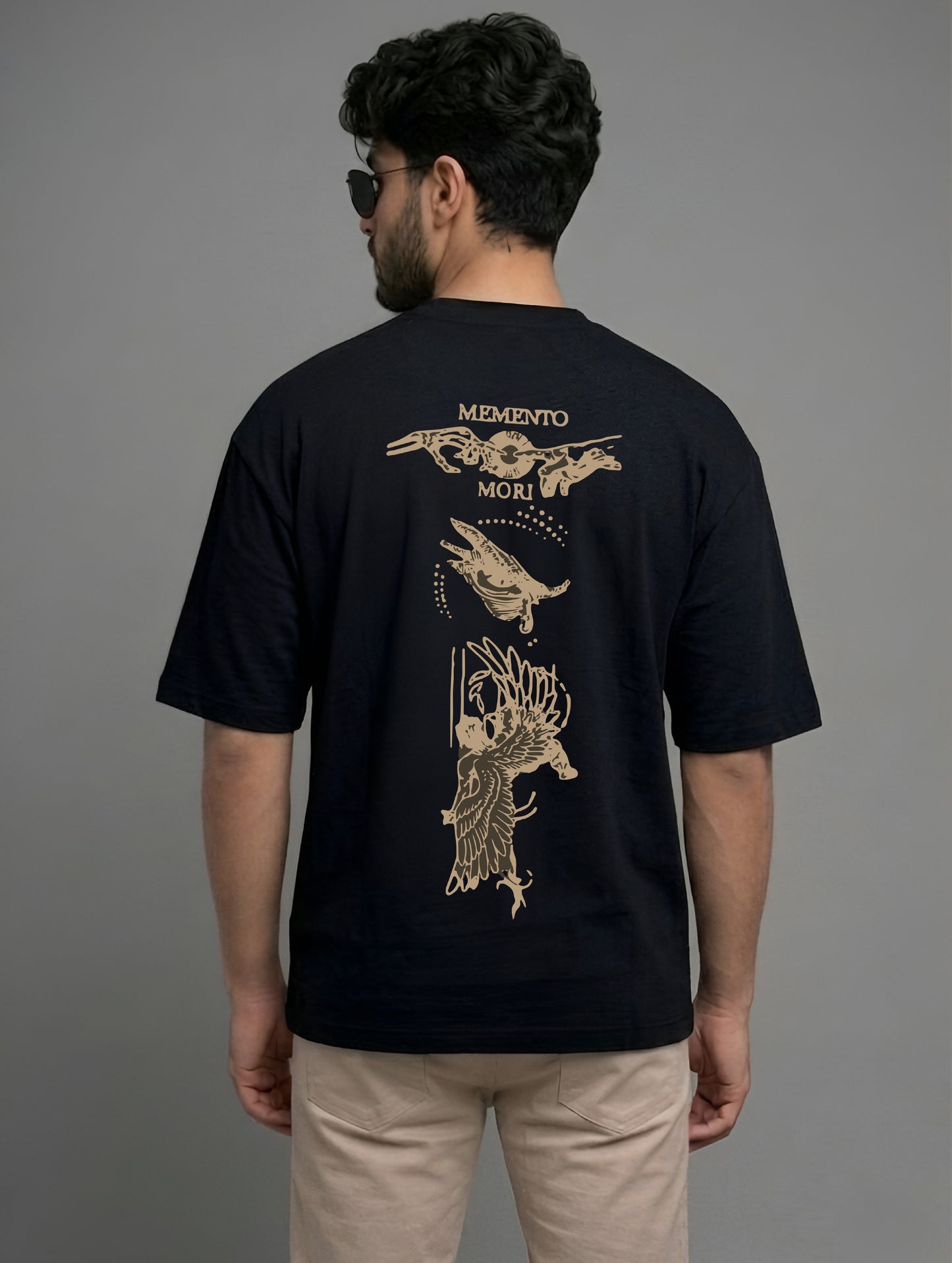 Evenway Vintage Skull Angel Wings Back Print Oversized T-Shirt