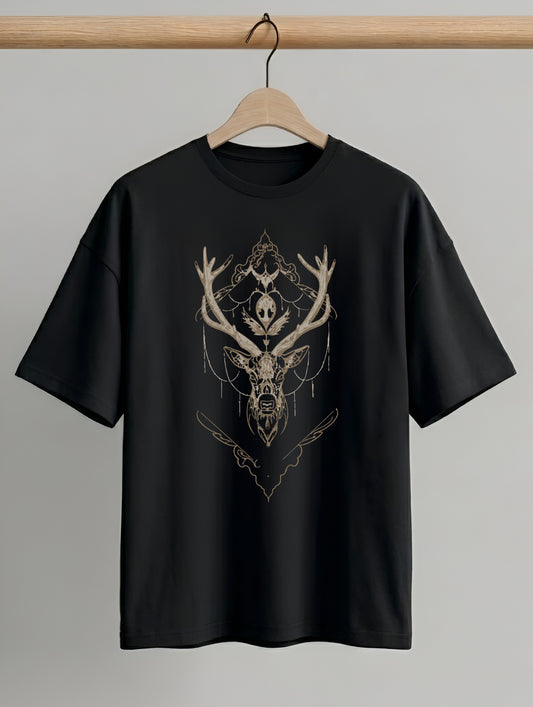 Evenway Mystic Stag Geometric T-Shirt | Premium Beige Oversized Streetwear