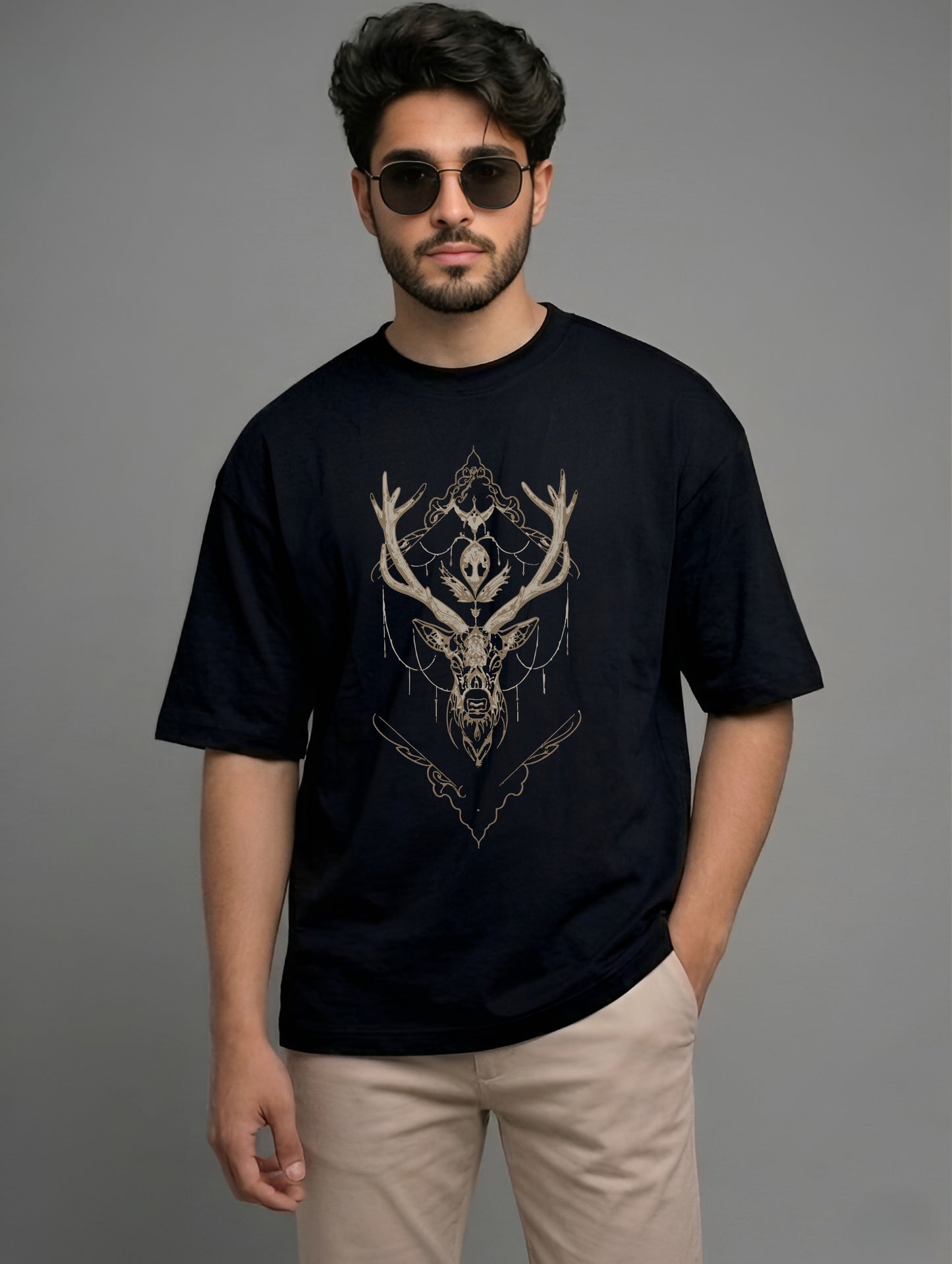 Evenway Mystic Stag Geometric Premium Beige Oversized Streetwear