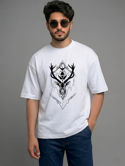 Evenway Oversized Deer Graphic T-Shirt | Minimal Streetwear Cotton Antler Design