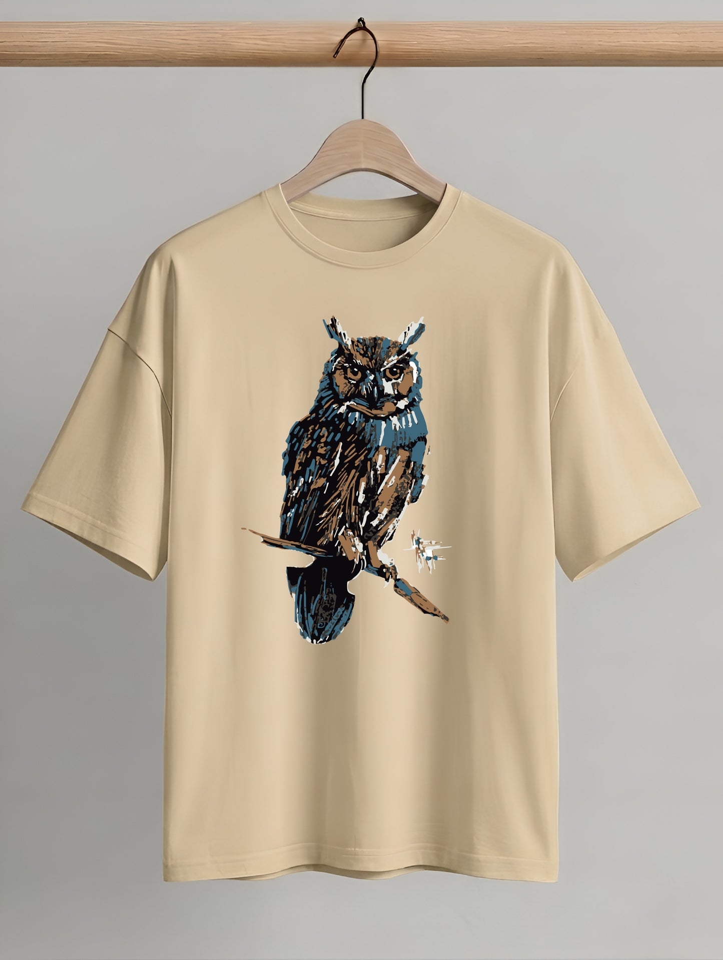 Evenway Premium Artistic Owl Graphic Oversized Cotton Tee