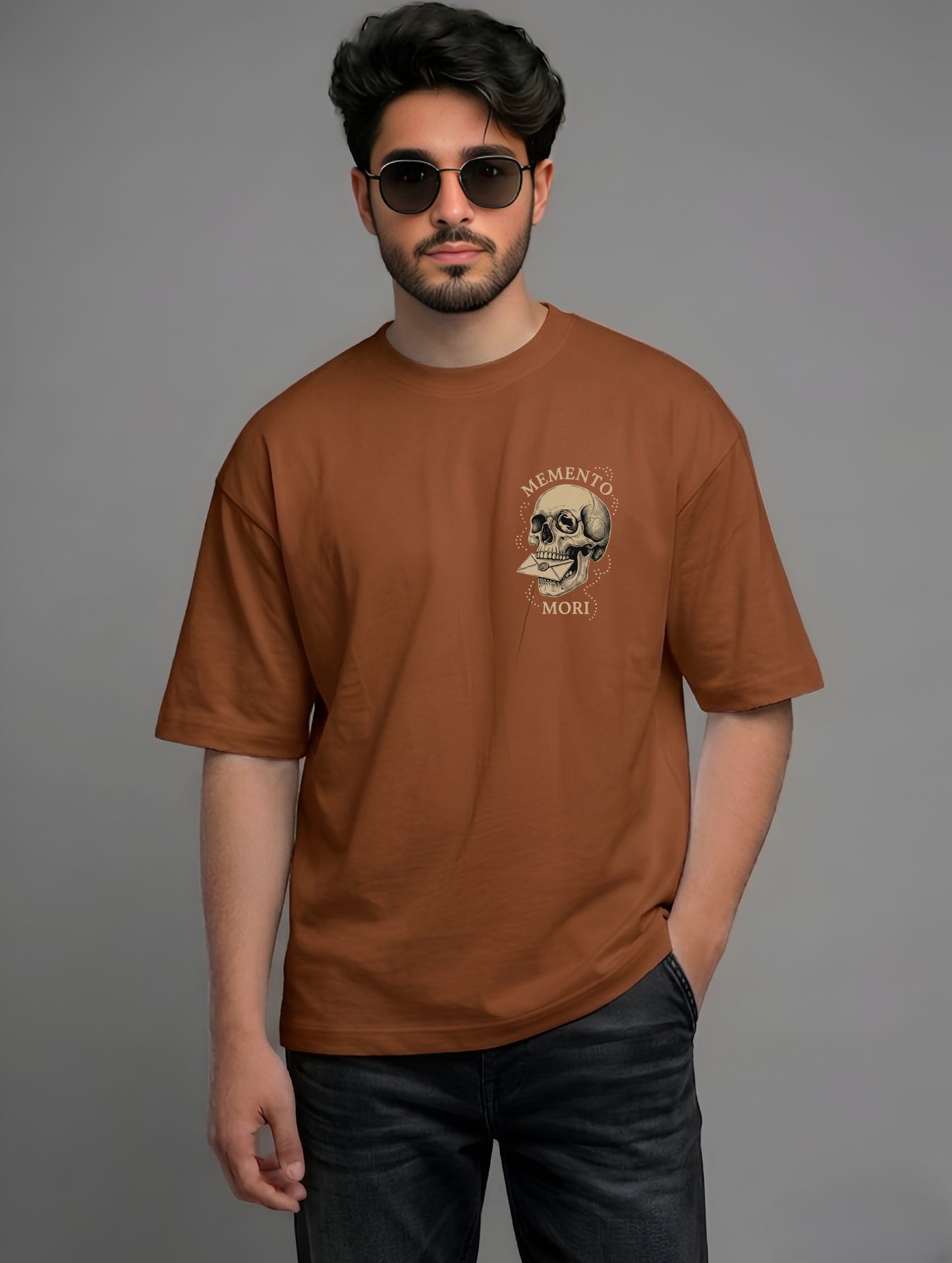 Evenway Vintage Skull Angel Wings Back Print Oversized T-Shirt
