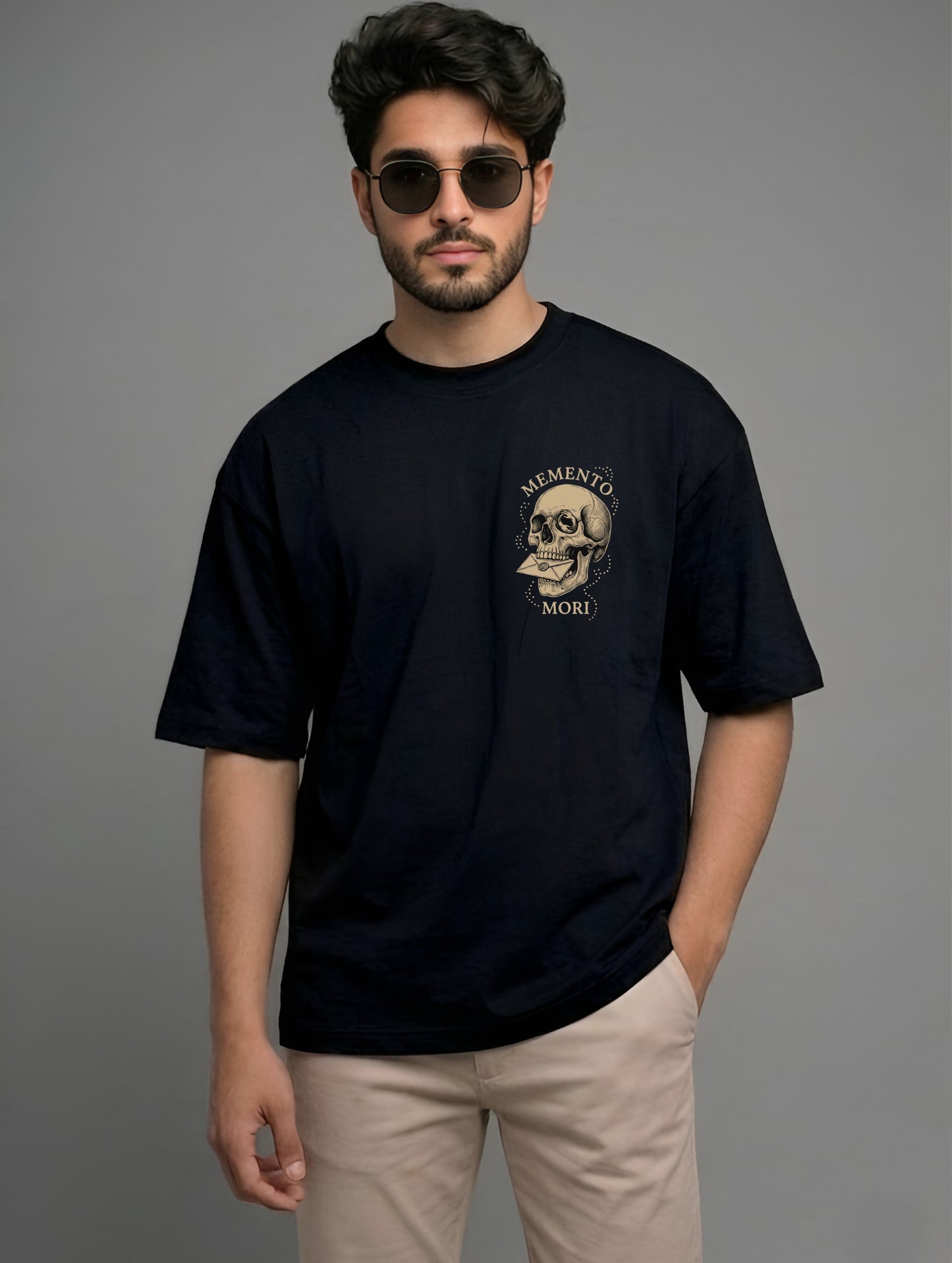 Evenway Vintage Skull Angel Wings Back Print Oversized T-Shirt