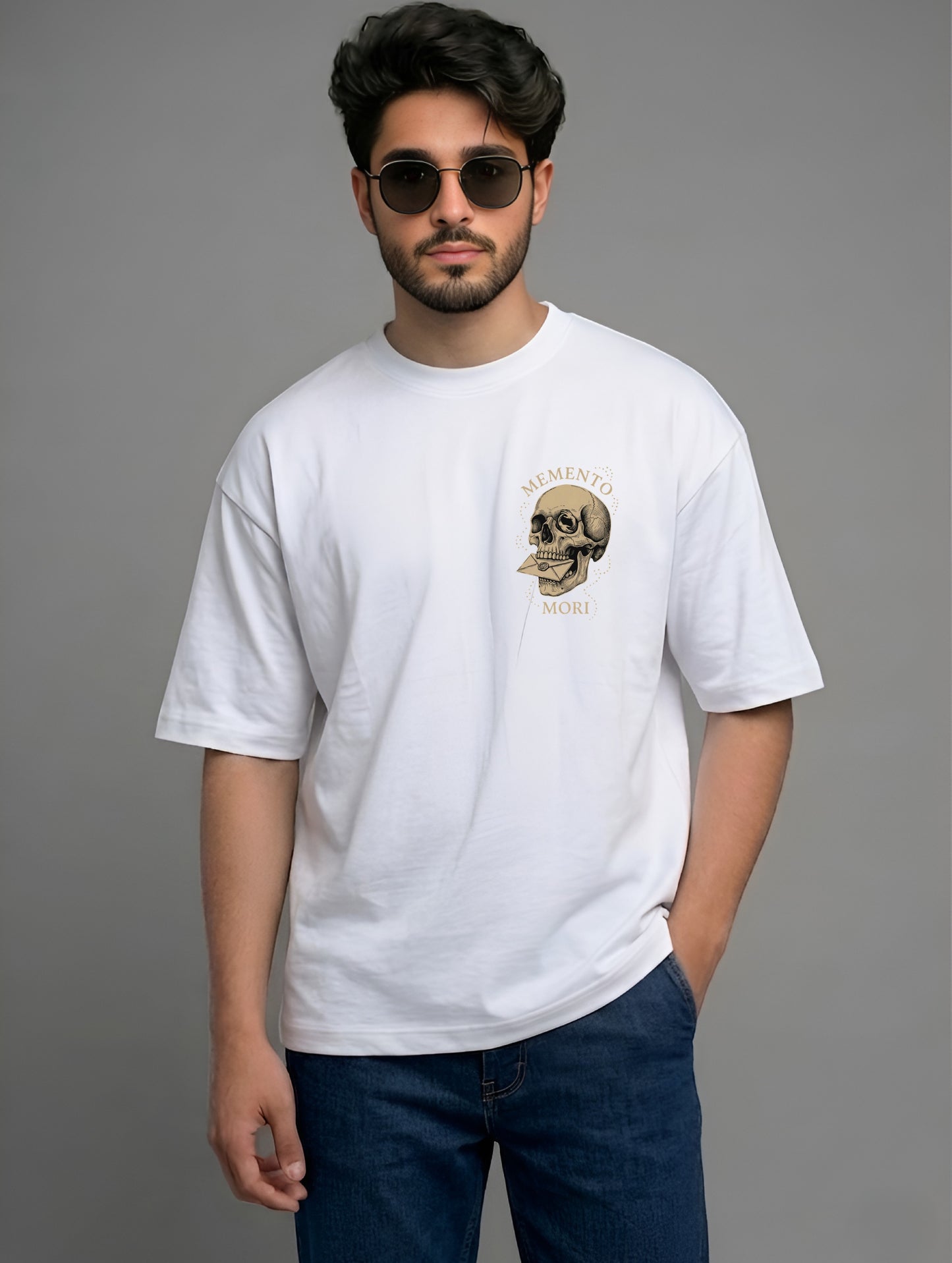 Evenway Vintage Skull Angel Wings Back Print Oversized T-Shirt