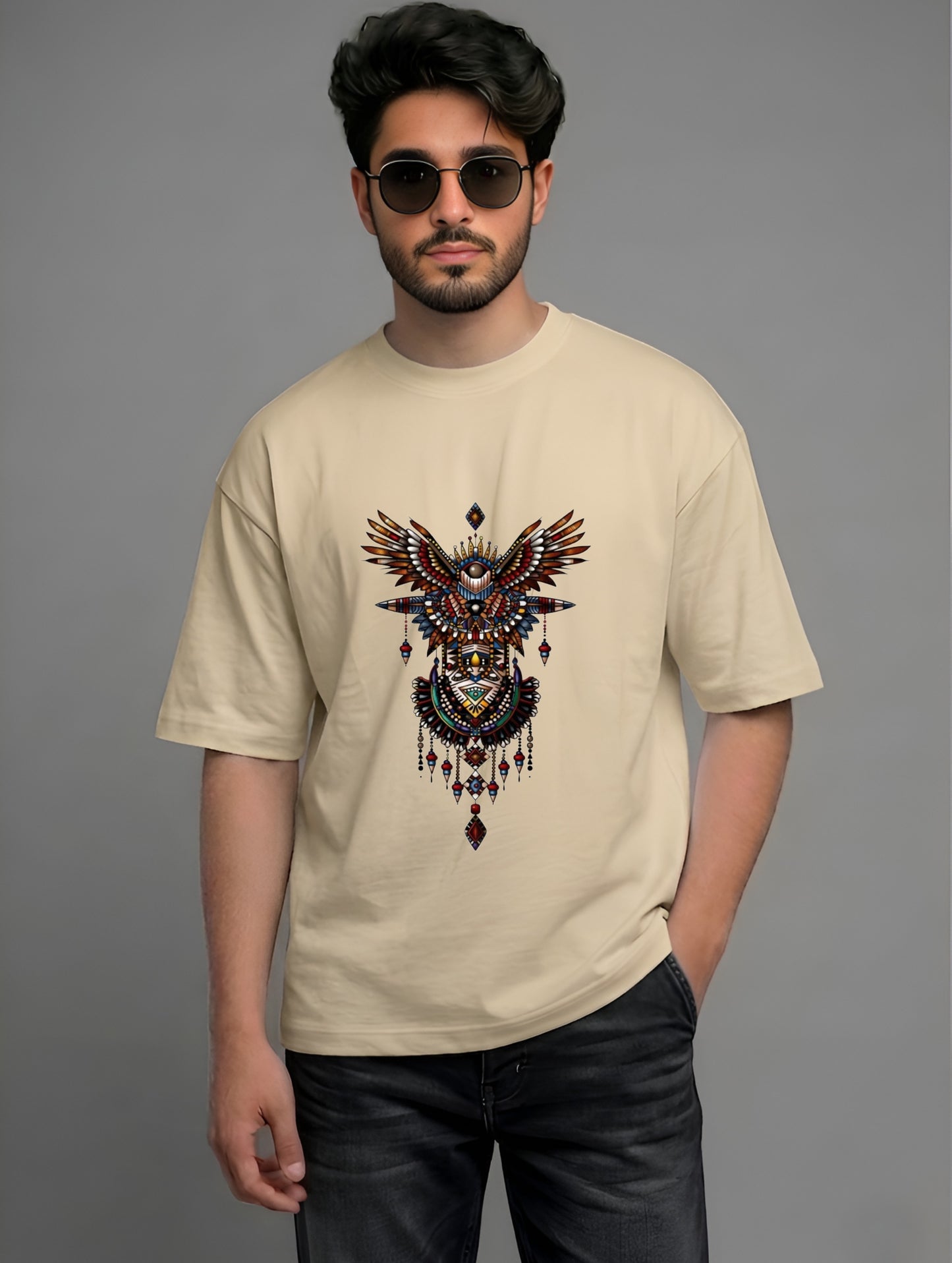 Evenway Tribal Phoenix Oversized Premium Totem Graphic Tee