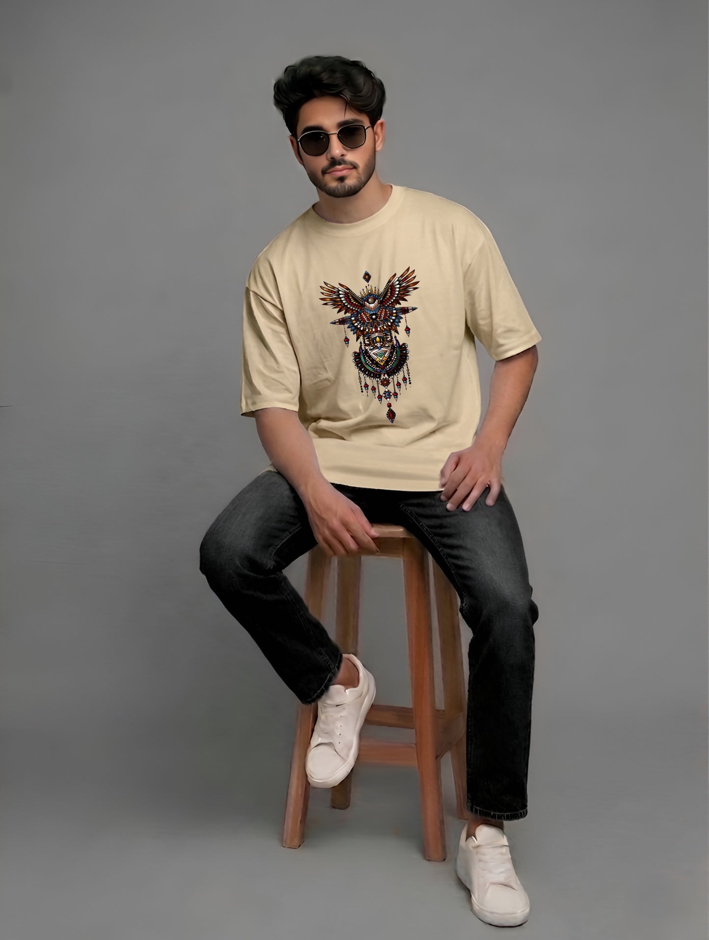 Evenway Tribal Phoenix Oversized Premium Totem Graphic Tee