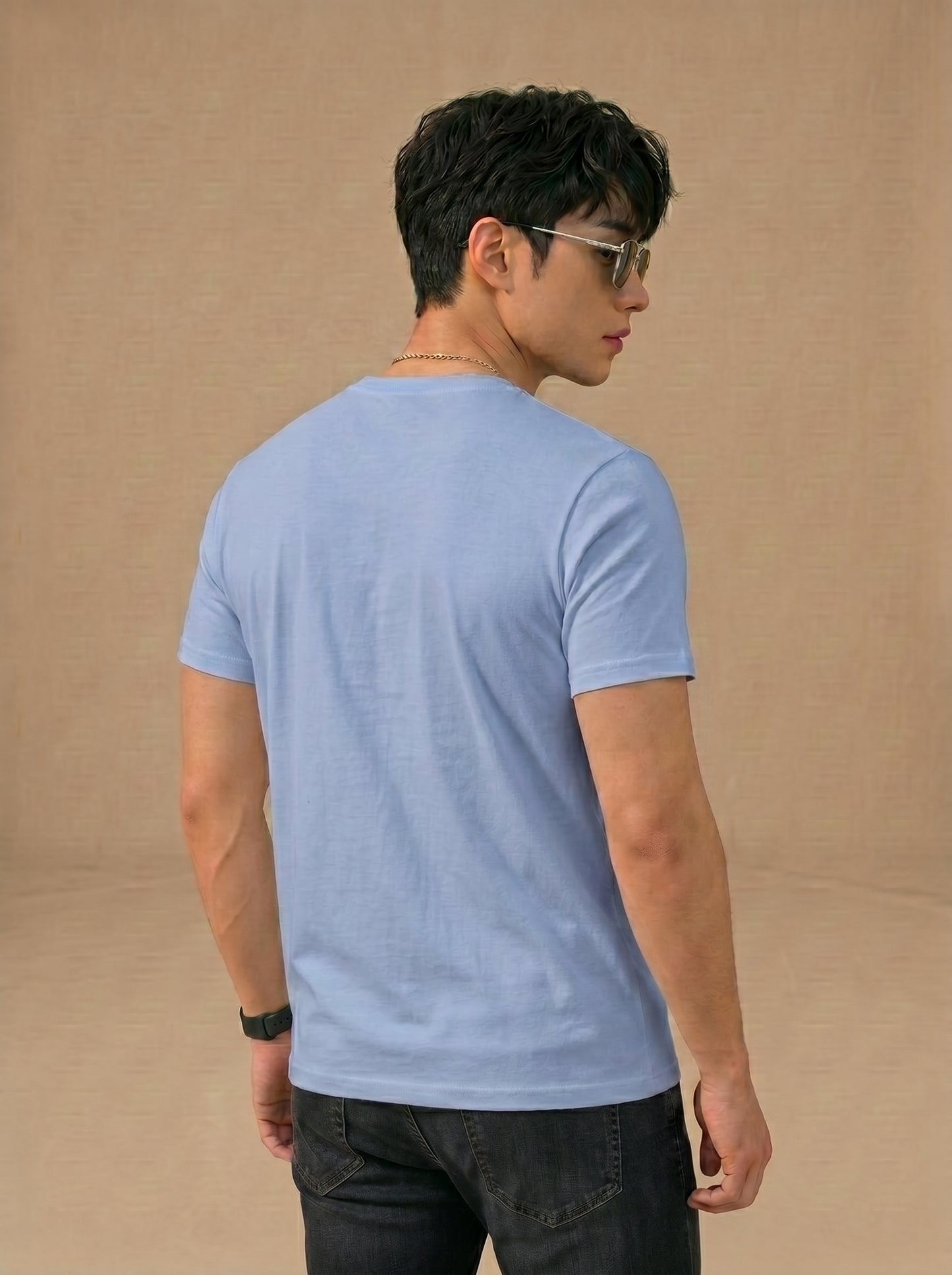 Men's Light Blue Crewneck Tee - Soft Cotton Basic