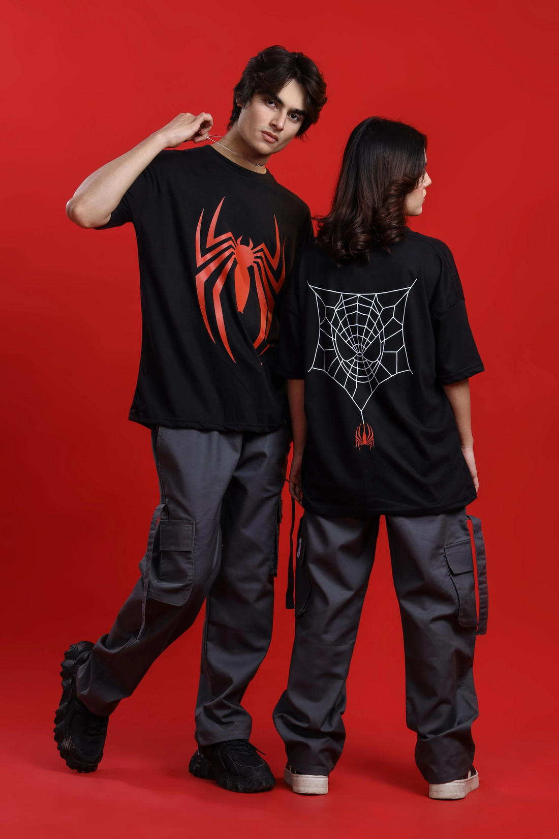 Evenway Spider Web Graphic Oversized T-Shirt – Premium Black Streetwear Tee