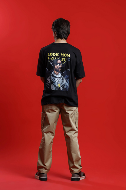 Evenway Look Mom I Can Fly Graphic Oversized T-Shirt – Premium Black Streetwear Tee