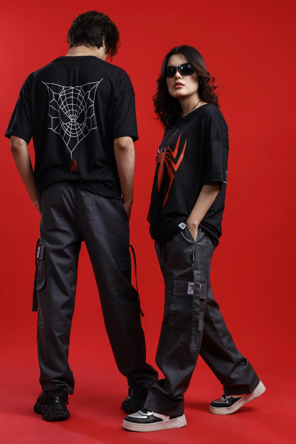Evenway Spider Web Graphic Oversized T-Shirt – Premium Black Streetwear Tee