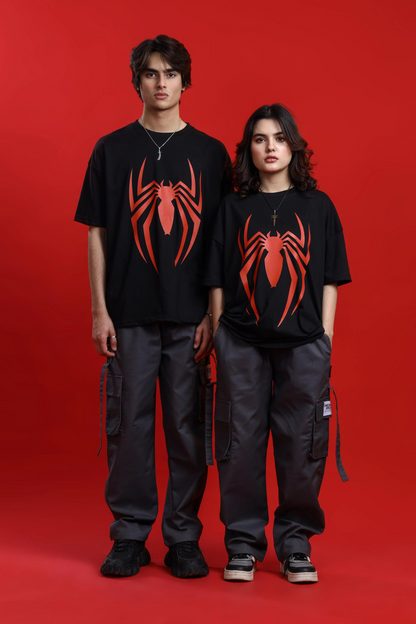 Evenway Spider Web Graphic Oversized T-Shirt – Premium Black Streetwear Tee