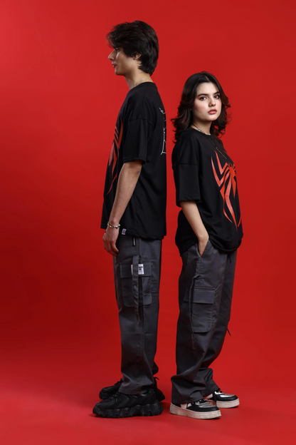 Evenway Spider Web Graphic Oversized T-Shirt – Premium Black Streetwear Tee