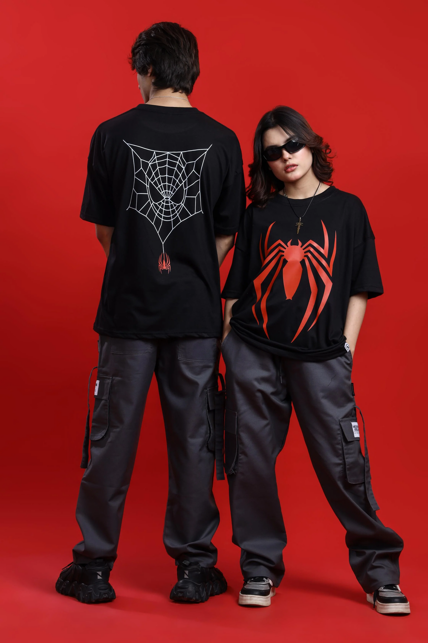 Evenway Spider Web Graphic Oversized T-Shirt – Premium Black Streetwear Tee
