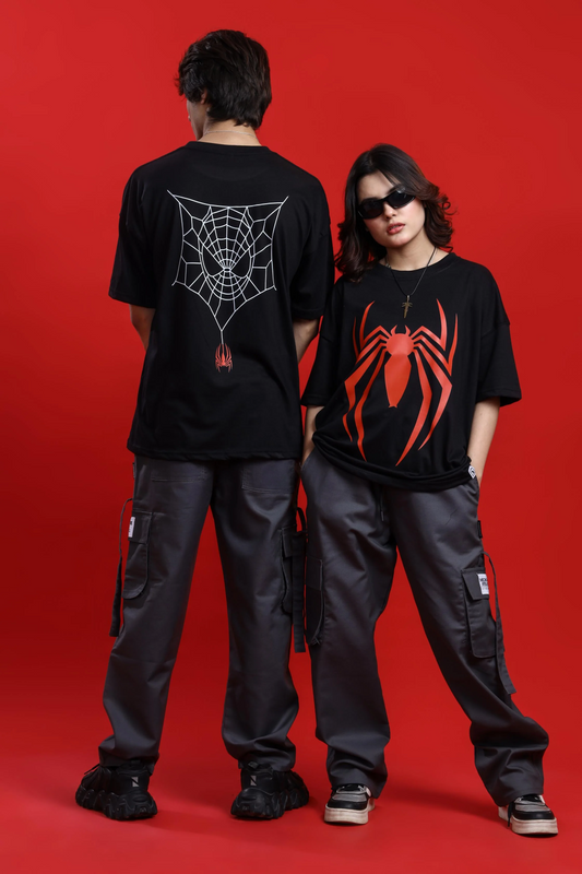 Evenway Spider Web Graphic Oversized T-Shirt – Premium Black Streetwear Tee
