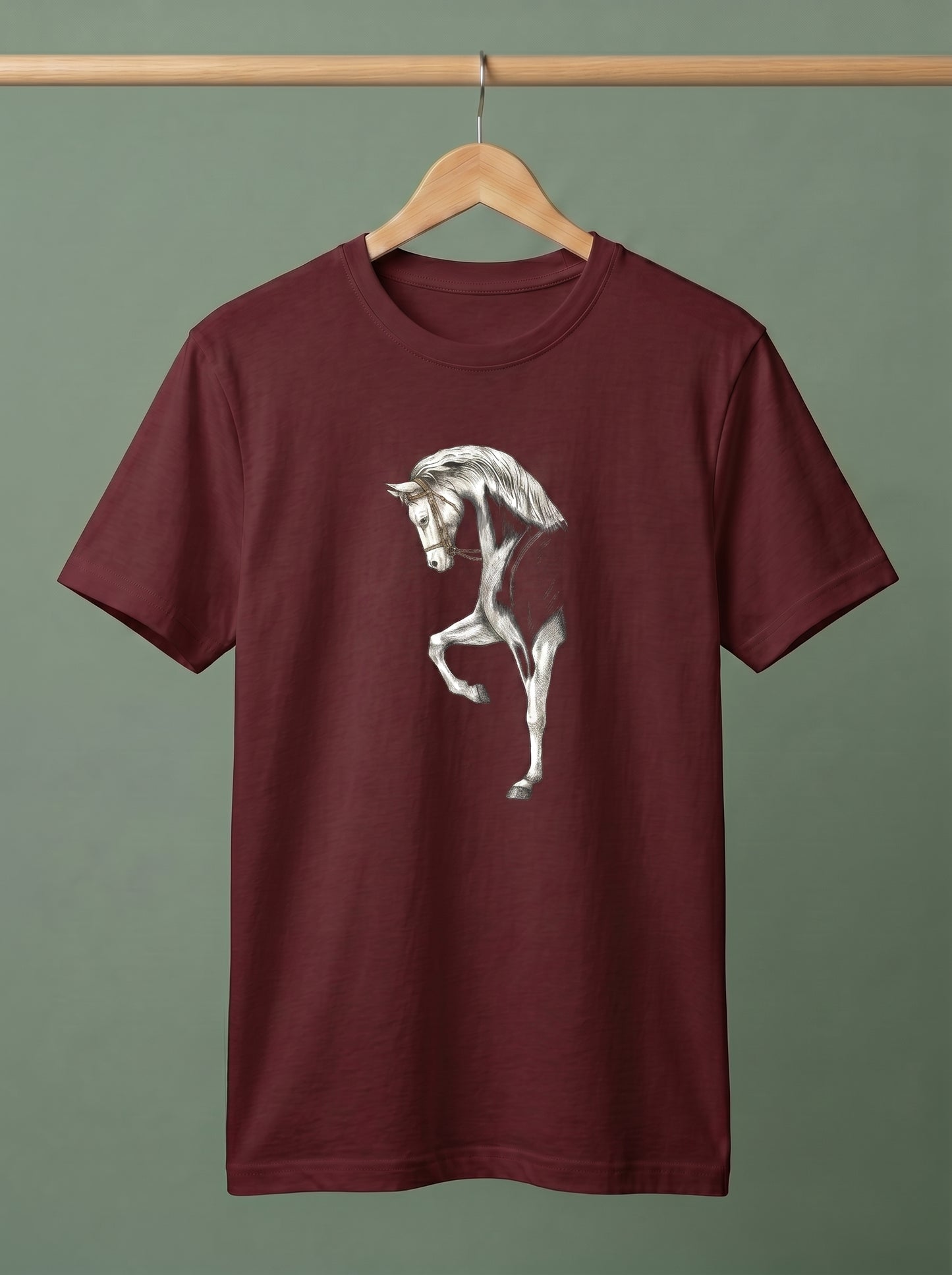 Men's Premium T-Shirt with Artistic White Horse Graphic Print | Stylish Cotton Tee