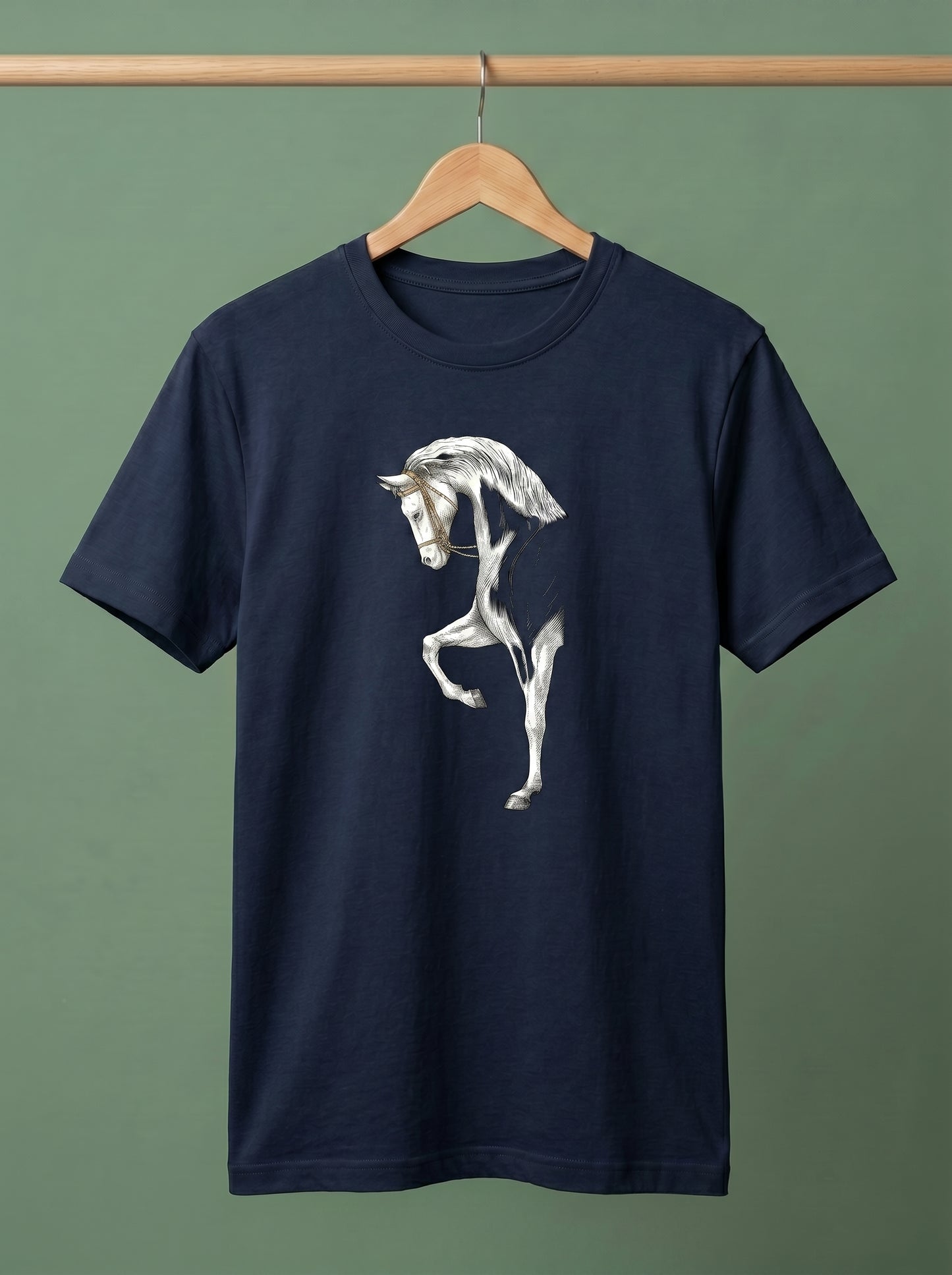 Men's Premium T-Shirt with Artistic White Horse Graphic Print | Stylish Cotton Tee